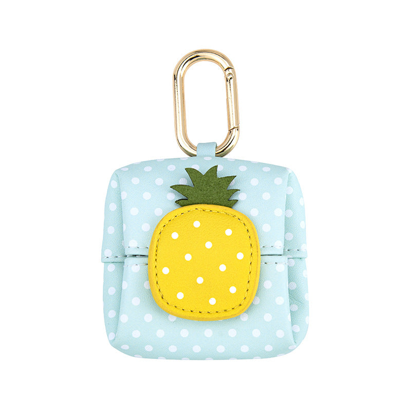 Pineapple Pattern Blue Plaid Cute Multifunctional Mini Leather Coin Purse with Keychain for Lipstick, Bluetooth Earbuds, and Small Essentials