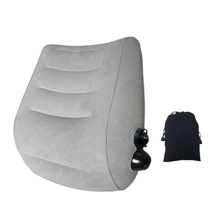 Grey Portable Press-to-Inflate Travel Lumbar Cushion – Lightweight, Supportive Backrest for Flights, Trains, and Office Use