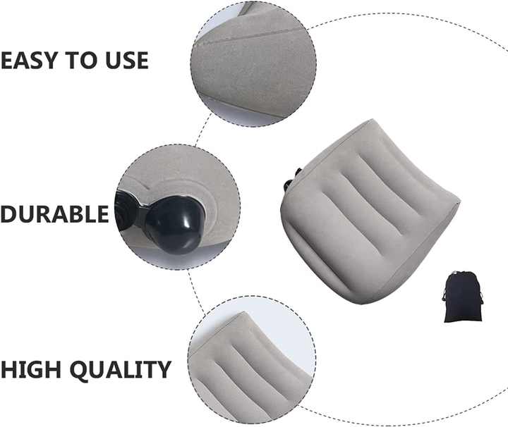 Grey Portable Press-to-Inflate Travel Lumbar Cushion – Lightweight, Supportive Backrest for Flights, Trains, and Office Use