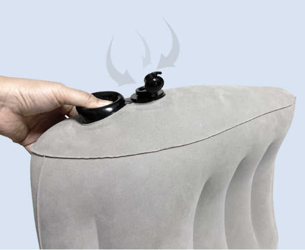 Grey Portable Press-to-Inflate Travel Lumbar Cushion – Lightweight, Supportive Backrest for Flights, Trains, and Office Use