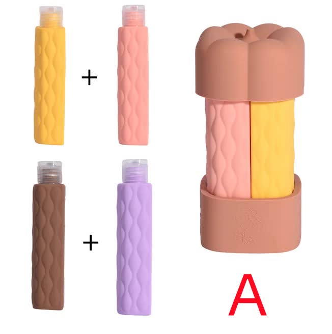 Brown Combination Travel Silicone Refillable Bottles Set - 4-in-1 Portable Containers for Shampoo and Shower Gel, TPR+PE Material, Compact and Leak-Proof