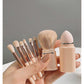 White 8-in-1 Retractable Mini Makeup Brush Set with Protective Cover – Compact Design for Travel and On-the-Go Touchups