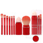 Red 8-in-1 Retractable Mini Makeup Brush Set with Protective Cover - Compact Design for Travel and On-the-Go Touchups