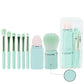 Green 8-in-1 Retractable Mini Makeup Brush Set with Protective Cover - Compact Design for Travel and On-the-Go Touchups