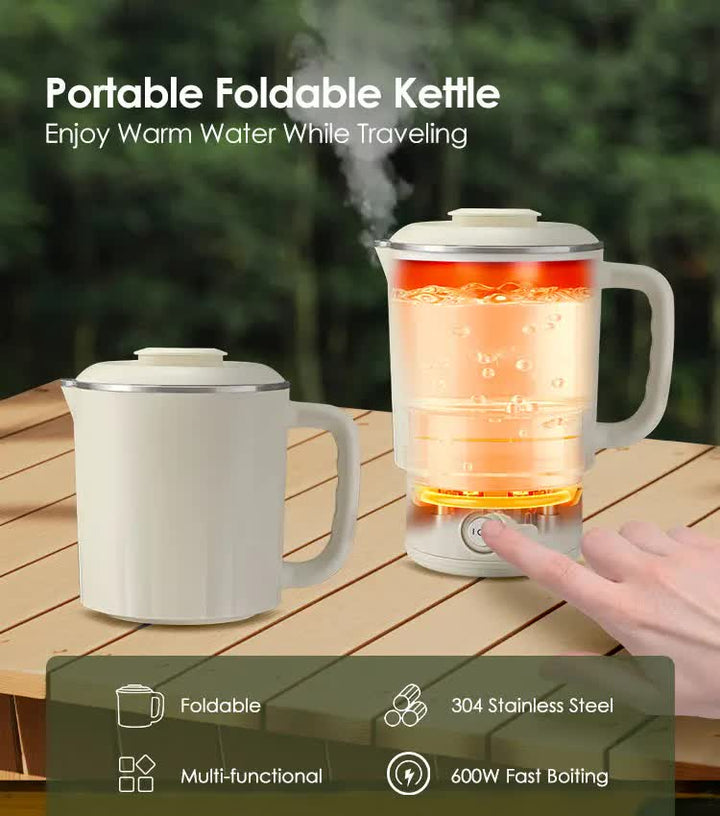 White Portable Foldable Travel Electric Kettle - 304 Stainless Steel Electric Water Boiler