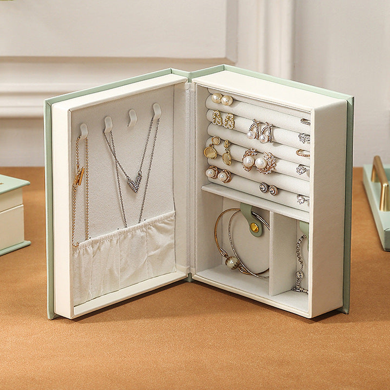 Light Green Creative PU Jewelry Storage Book - Magnetic Closure Organizer for Earrings, Rings, and Necklaces(The Jewelry is a prop for the photo shoot and is not included)