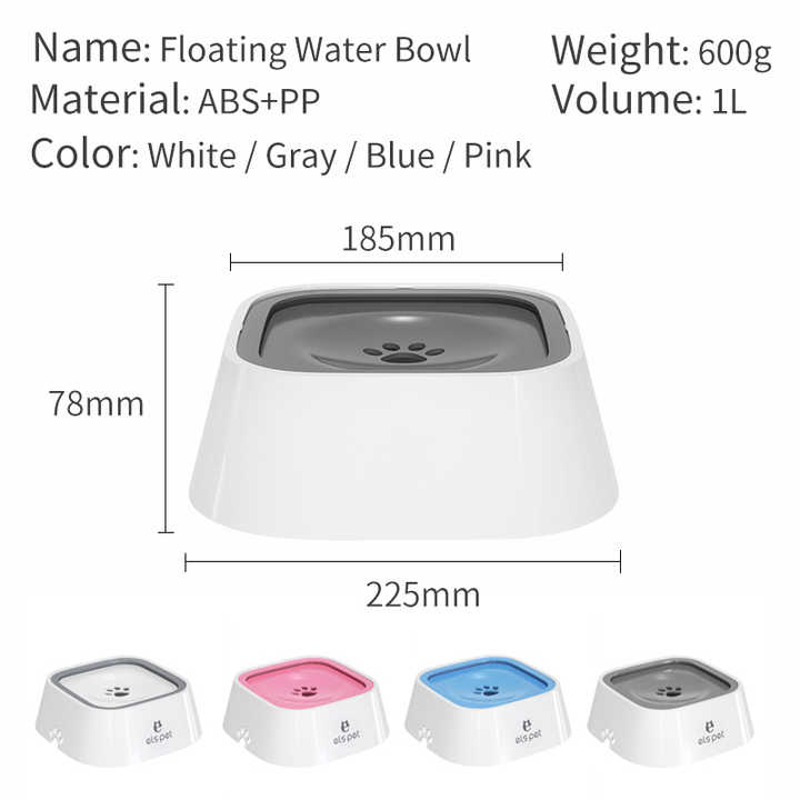 White Anti-Spill Floating Pet Water Bowl for Dogs and Cats - 1L Capacity, Splash-Proof and Anti-Wet Mouth Design