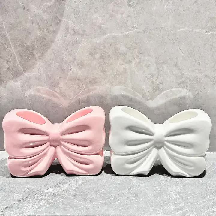 Pink Creative Ceramic Bowknot Toothbrush Holder - Elegant Bathroom Storage for Electric Toothbrush and Toothpaste