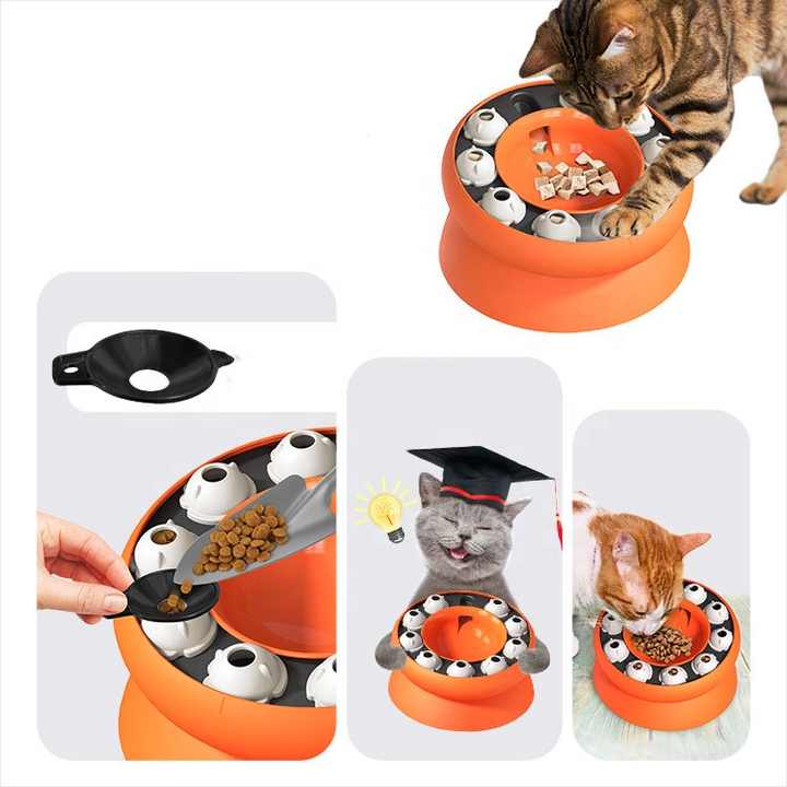 Pink Interactive Slow Feeder Cat Bowl - 15° Tilt Design, Puzzle Feeder for Healthy Eating