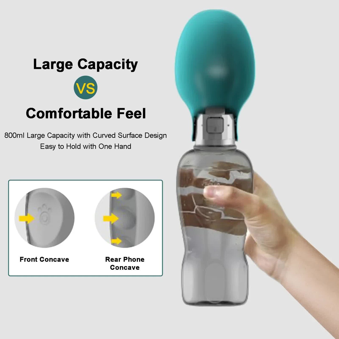 Green And Grey Portable Foldable Pet Water Bottle with 800ml Capacity – Leakproof Travel Hydration Dispenser for Dogs and Cats