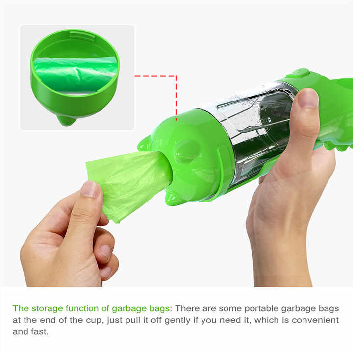 Yellow Portable Pet Water Bottle with Waste Bag Dispenser - 300ml Leak-Proof Travel Hydration Solution