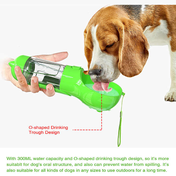 Pink Portable Pet Water Bottle with Waste Bag Dispenser - 300ml Leak-Proof Travel Hydration Solution