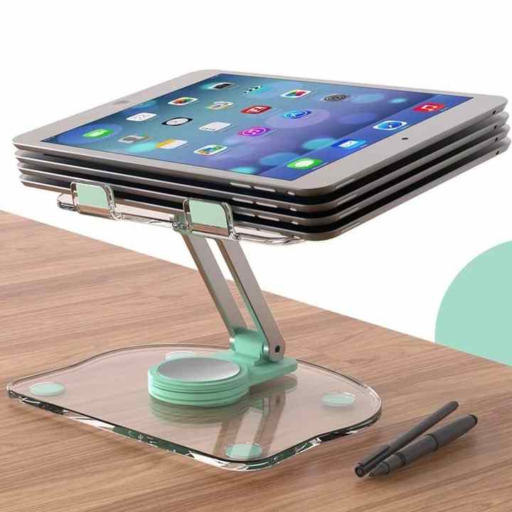 White Acrylic Foldable Tablet and Phone Stand - 360° Rotation, Anti-Slip Design, Lightweight and Compact