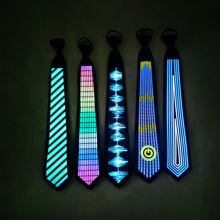 Style 01 LED Sound-Activated Glowing Tie - Party Performance Accessory with Adjustable Light Patterns(Batteries not included, self-provided)