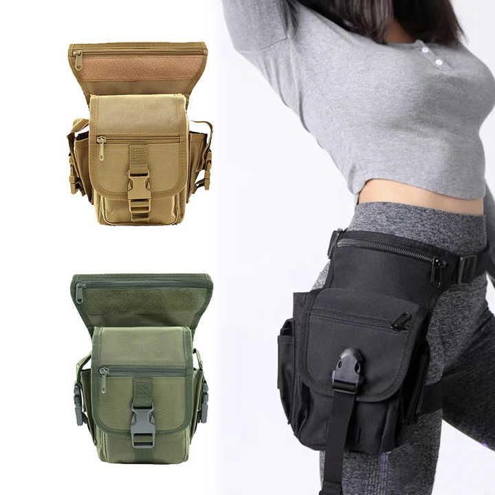 Khaki Tactical Outdoor Leg Bag - 900D Durable Multi-Layer Waist Pack for Cycling, Fishing, and Security