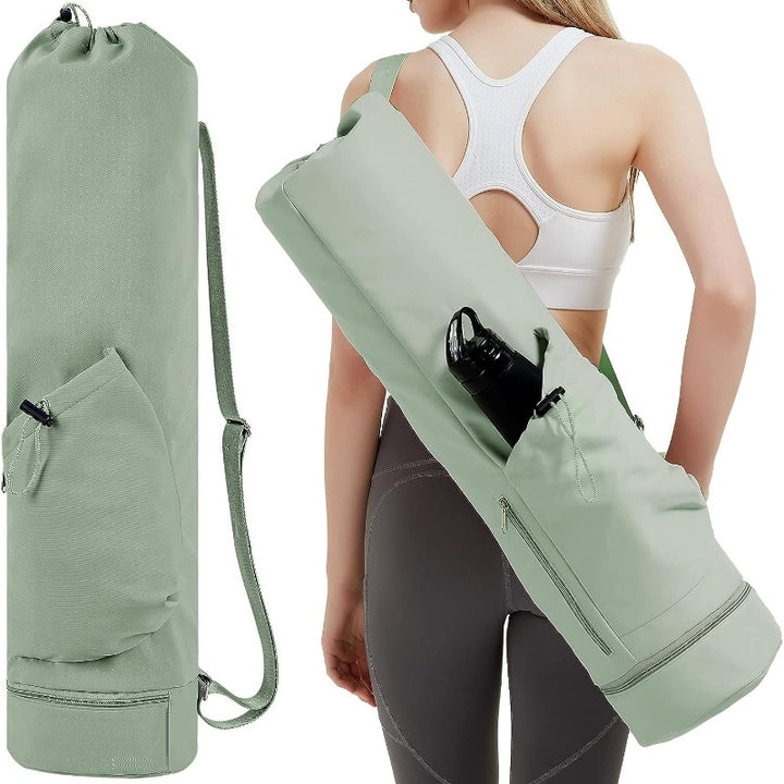 Green Durable Yoga Mat Carry Bag - Multi-Functional Fitness Backpack with Wet Pocket(Mugs are filming props, not included)