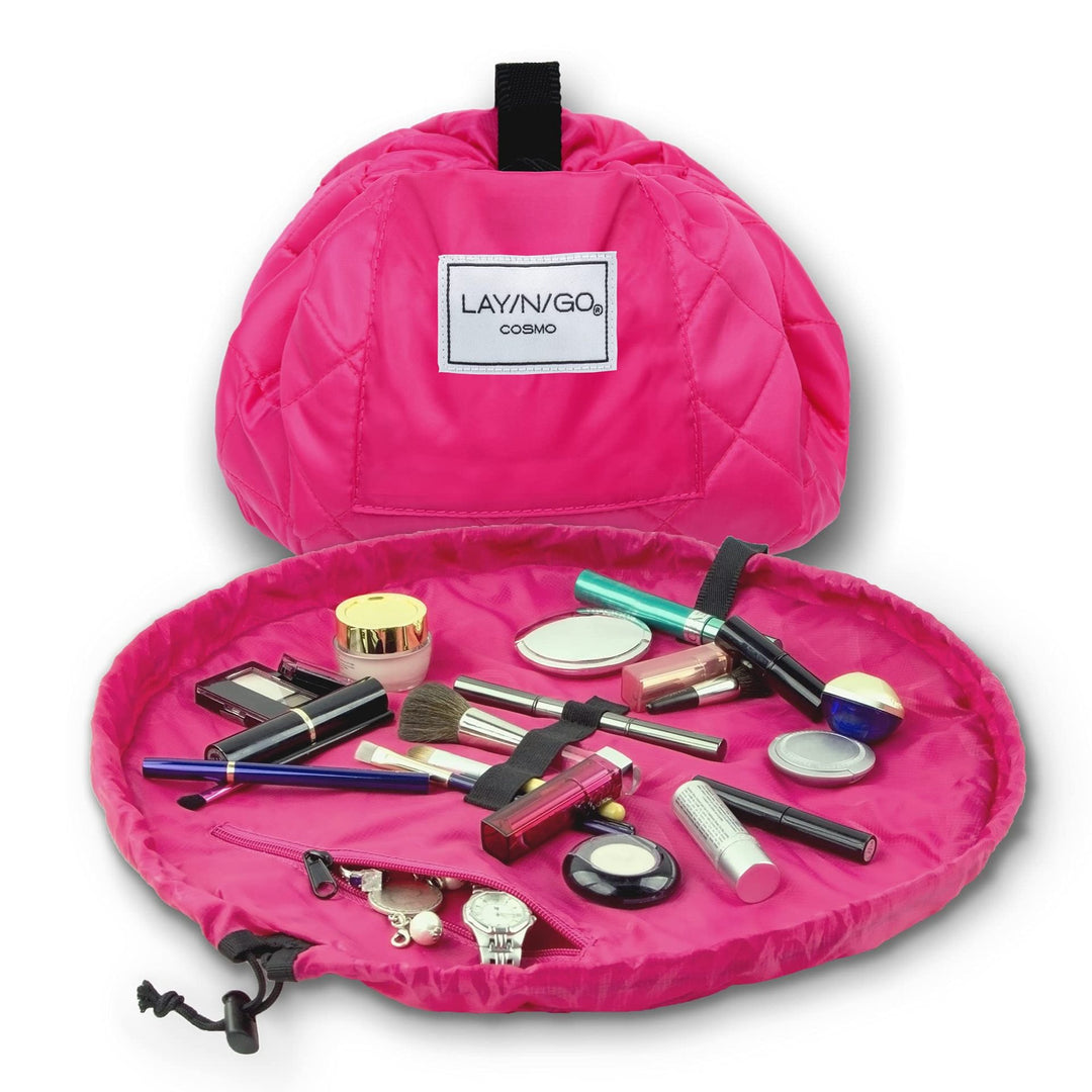 Pink Portable Drawstring Cosmetic Storage Bag for Travel and Daily Use(Cosmetics pictured are photo props and are not included)