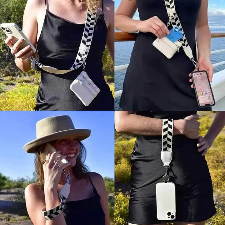 Black Adjustable Crossbody Strap with Mini Pouch - Versatile Replacement Shoulder Strap