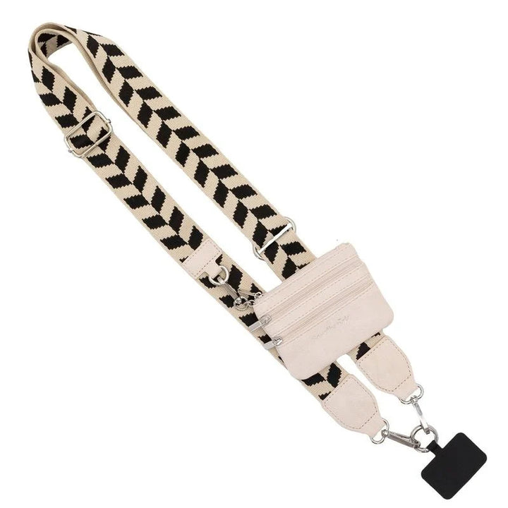 Black and White Patchwork Adjustable Crossbody Strap with Mini Pouch - Versatile Replacement Shoulder Strap