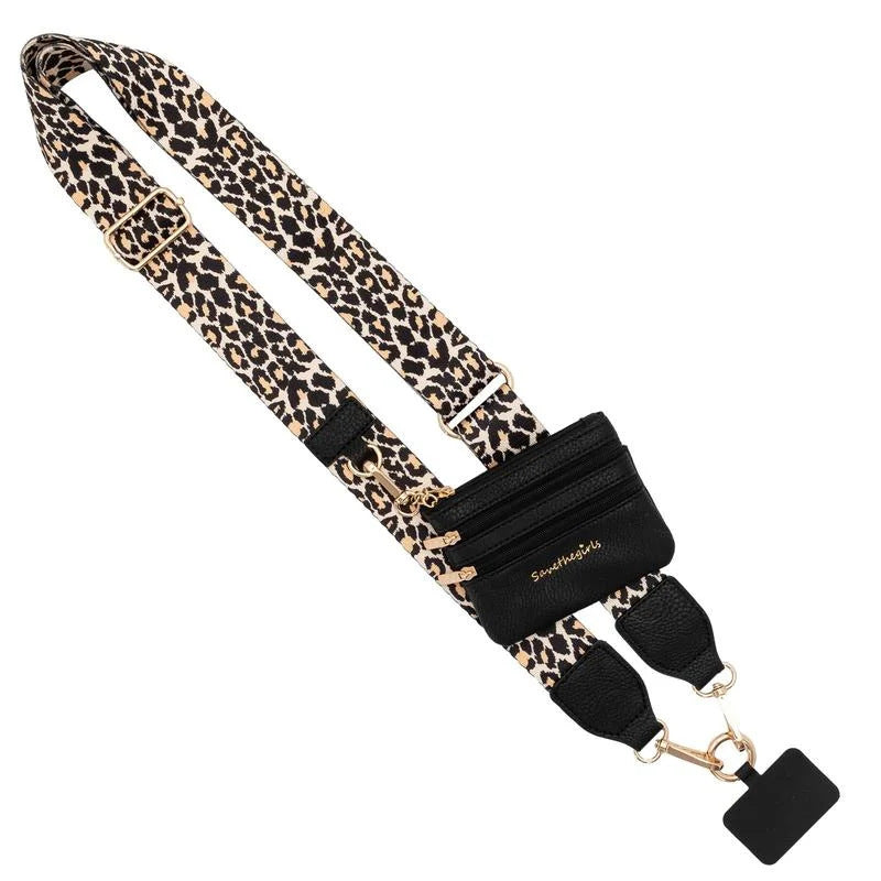 Leopard Pattern Patchwork Adjustable Crossbody Strap with Mini Pouch - Versatile Replacement Shoulder Strap