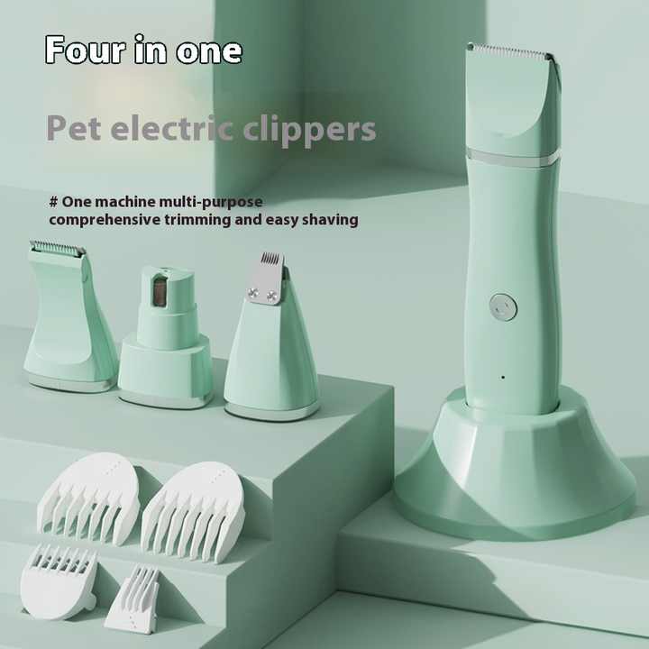 Light Green 4-in-1 Pet Grooming Electric Clippers - Professional Rechargeable Trimmer for Dogs & Cats, Paw, Fur, Nail, and Ear Care | Compact Design,