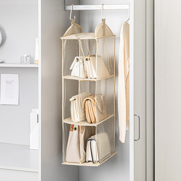 Grey Hanging Dustproof Storage Bag - Multi-Layer Organizer for Bags, Clothes & Accessories, 3-Tier Non-Woven Fabric