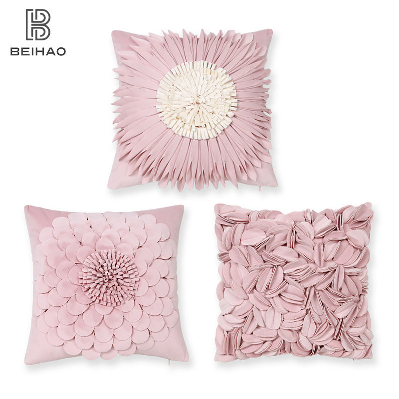 Style 2 Pink 3D Floral Cushion Covers - Modern Luxury Decorative Throw Pillow Covers for Living Room(Without Pillow Insert)