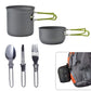 Green And Grey Compact Outdoor Camping Cookware Set with 410 Stainless Steel Utensils