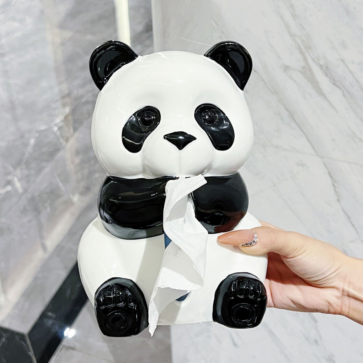 Ceramic Panda Tissue Box Holder - Creative Cartoon Napkin Dispenser for Home Decor