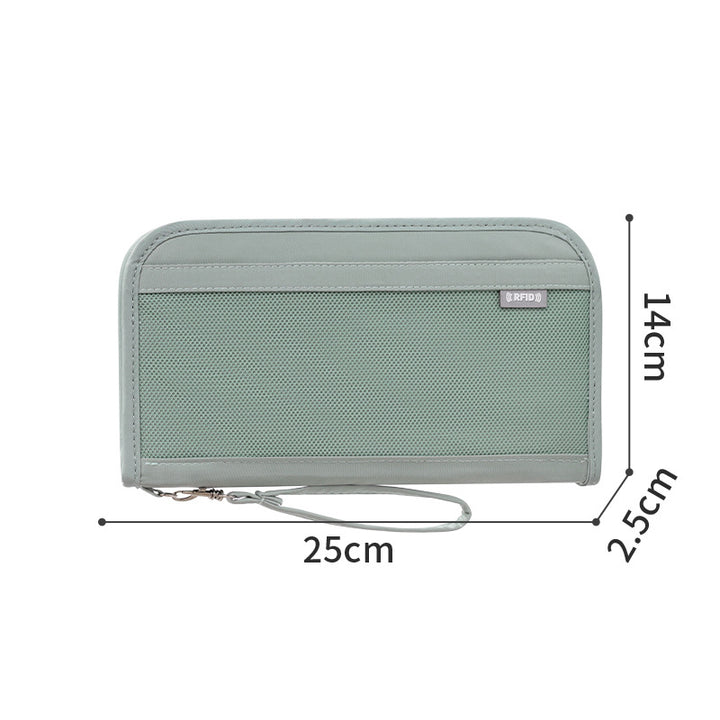 Green Portable RFID Blocking Travel Passport Holder with Large Capacity