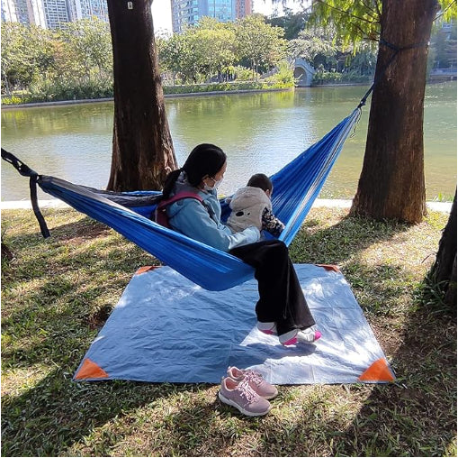 Blue And Grey Portable Waterproof Camping Mat - Foldable Picnic and Beach Blanket