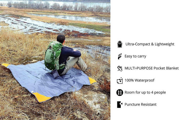 Blue And Grey Portable Waterproof Camping Mat - Foldable Picnic and Beach Blanket