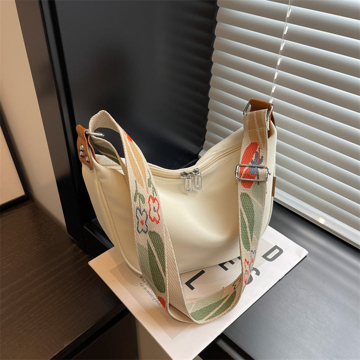 Off White With Colored Suspenders Large Capacity Canvas Shoulder Bag - Casual Crossbody Dumpling Bag