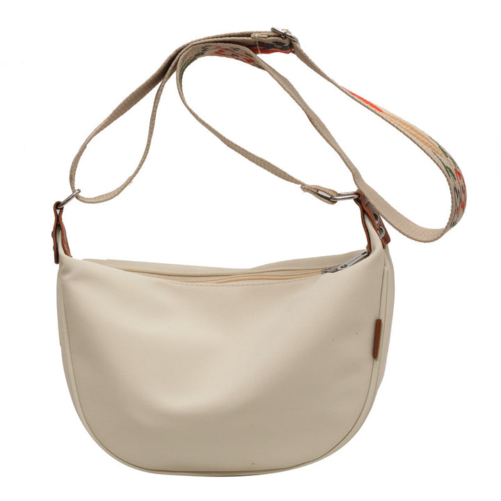 Off White With Colored Suspenders Large Capacity Canvas Shoulder Bag - Casual Crossbody Dumpling Bag