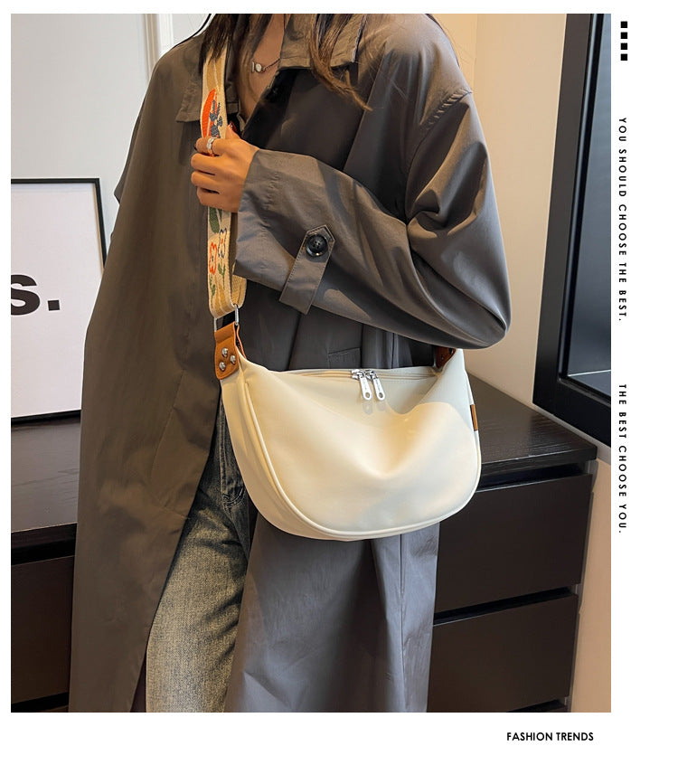 Off White With Colored Suspenders Large Capacity Canvas Shoulder Bag - Casual Crossbody Dumpling Bag