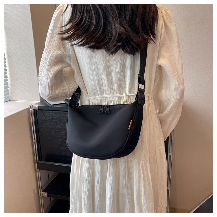 Black With Black Suspenders Large Capacity Canvas Shoulder Bag - Casual Crossbody Dumpling Bag