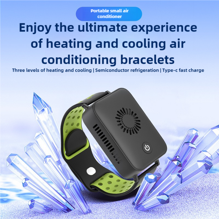 Black Wearable Cooling and Heating Wristband - Mini Wearable Air Conditioner for Instant Heat or Cool Relief with USB Fast Charging