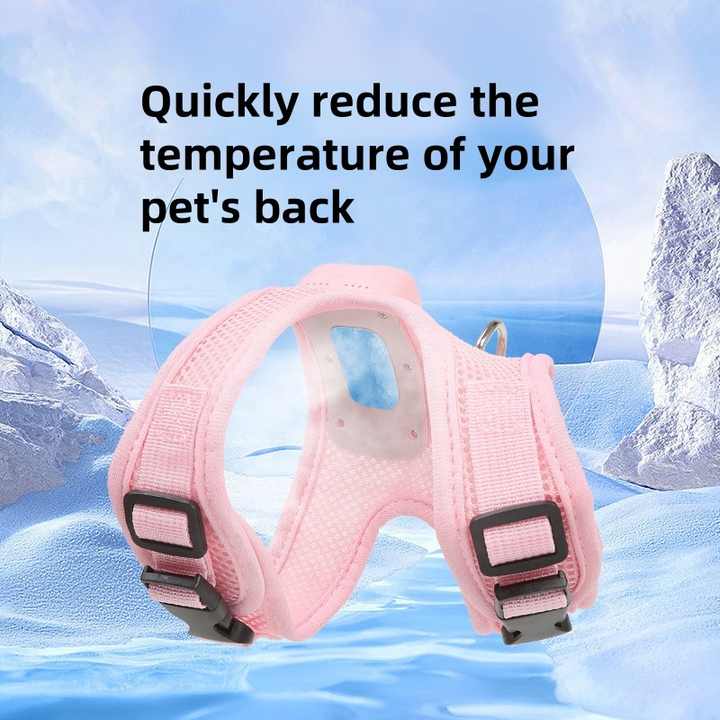 Size M Pink Pet Cooling Harness  LED Lights & Leash - Summer Relief for Small Dogs and Cats