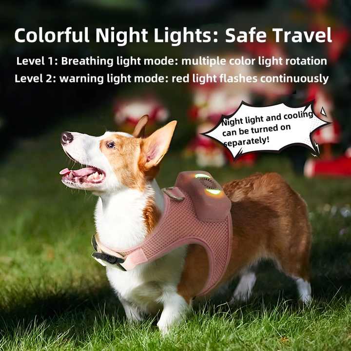 Size M Pink Pet Cooling Harness  LED Lights & Leash - Summer Relief for Small Dogs and Cats