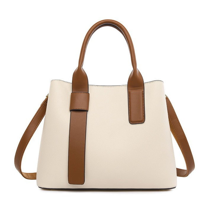 Off White And Brown Retro Fashion Handbag - Elegant Tote with Large Capacity for Work and Daily Use