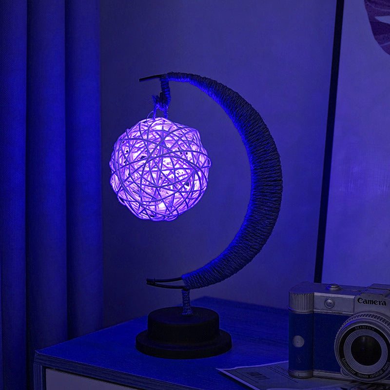 Blue Rattan ball USB model Night Light LED Decorative Light with Blue Glow, USB Powered, Perfect for Bedroom, Party & Gift