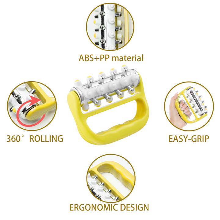 2PCS Yellow Handheld Roller Massager - Mini Five-Row Manual Muscle Relaxation Tool for Acupressure and Stress Relief