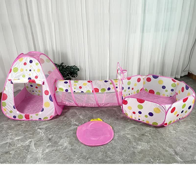 Pink 3-in-1 Kids Play Tent Set - Foldable Indoor/Outdoor Tunnel and Ball Pit with Fence