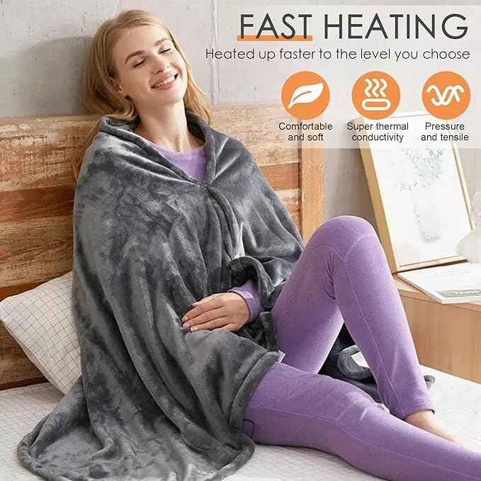 Electric Heated Flannel Blanket - 150x80cm USB-Powered Wearable Heating Shawl