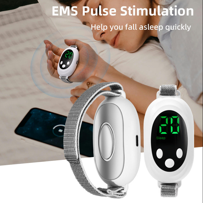 White Portable Sleep Aid Device - EMS Pulse Relaxation & Stress Relief Gadget with LED Display, Adjustable Wrist Strap