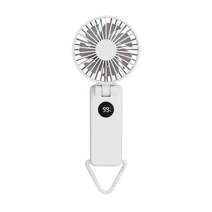 White Portable Handheld Fan with 2000mAh Battery - 3-in-1 Design for Desk, Handheld, and Hanging Use (Model Q3)