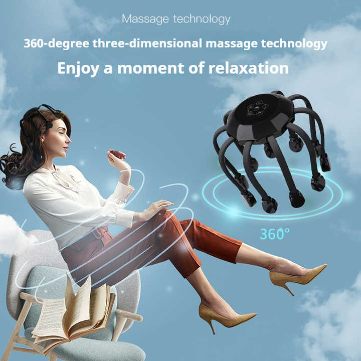 Black Standard B model [5 modes + vibration + timing]  Multifunctional Electric Head Massager with 14 Nodes- Scalp Stress Relief