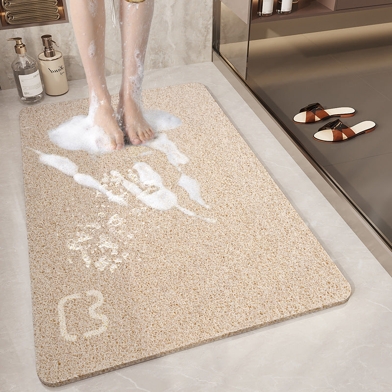 Cat Head Beige Non-Slip Loofah-Style Bathroom Mat - Quick-Dry and Soft 44*75cm