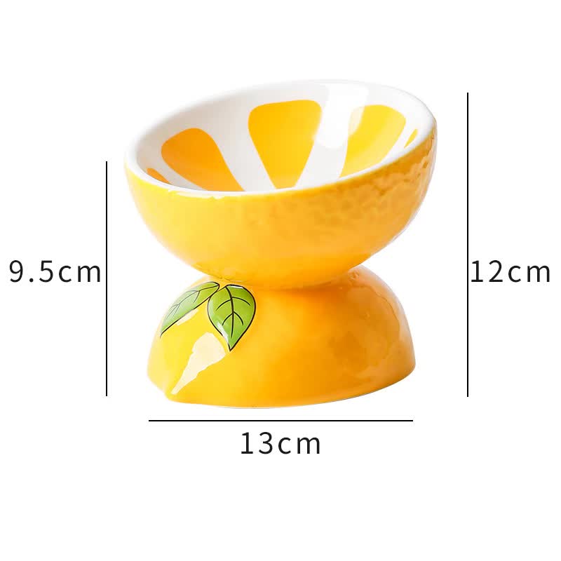 Ceramic Elevated Pet Food Bowl - Cute Lemon Pattern Design for Cats and Small Dogs