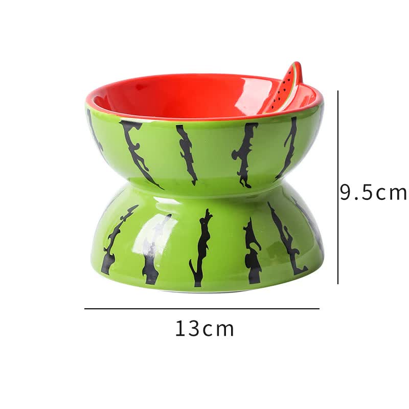 Ceramic Elevated Pet Food Bowl - Cute Watermelon Pattern Design for Cats and Small Dogs